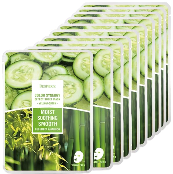 DEOPROCE Moist Soothing Smooth Mask Sheet - Cucumber & Bamboo, 10 Sheets