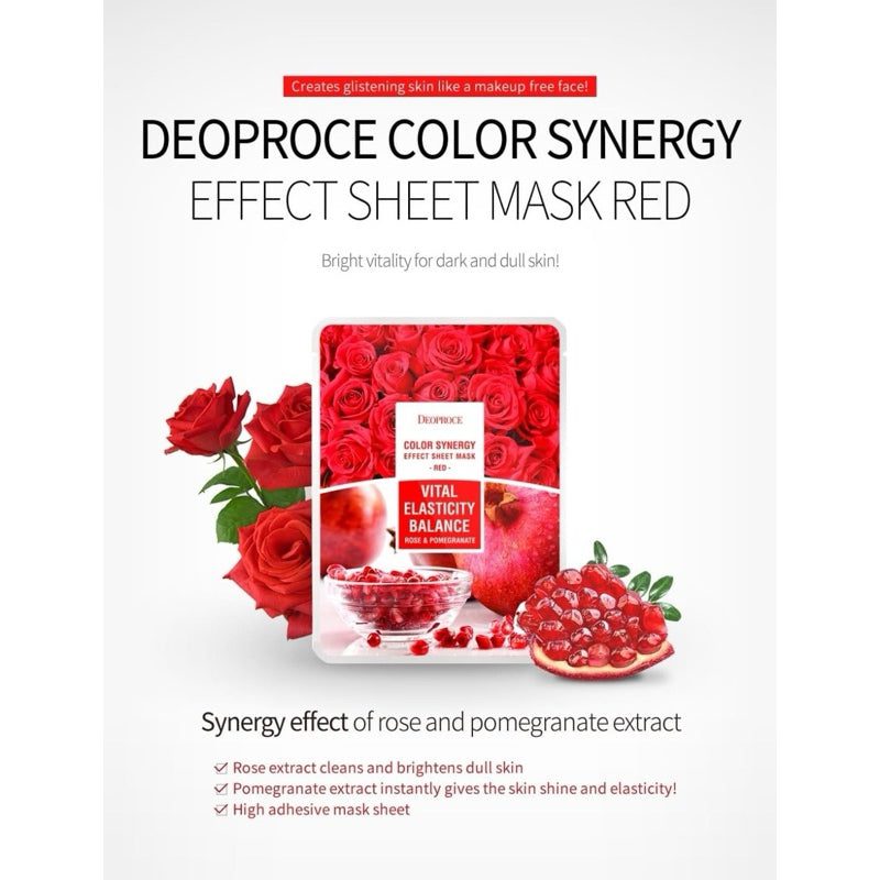 DEOPROCE Moist Soothing Smooth Mask Sheet - ROSE & POMEGRANTE (Pack of 10)