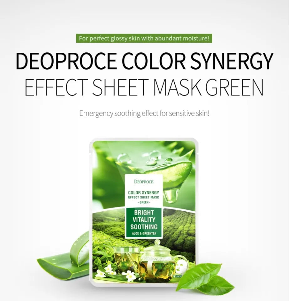 DEOPROCE Moist Soothing Smooth Mask Sheet - ALOE & GREEN TEA (Pack of 10)