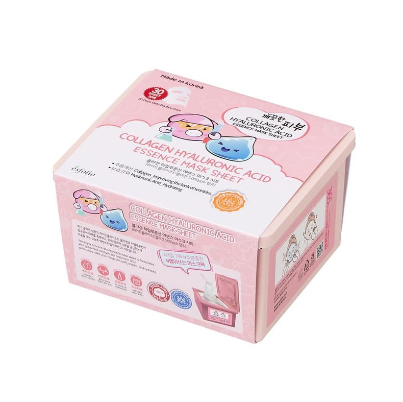 Esfolio Collagen Hyaluronic Acid Essence Mask Sheet, 30sheets