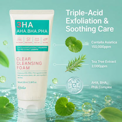 Esfolio 3HA Clear Cleansing Foam, 100ml/3.38 Fl oz