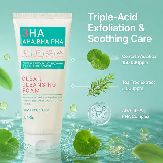 Esfolio 3HA Clear Cleansing Foam, 100ml/3.38 Fl oz