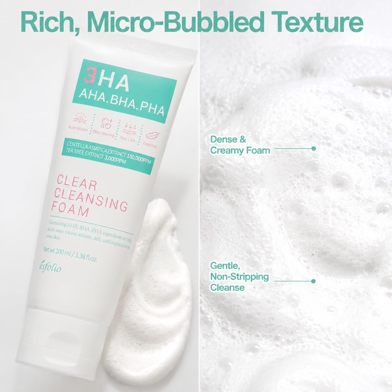Esfolio 3HA Clear Cleansing Foam, 100ml/3.38 Fl oz