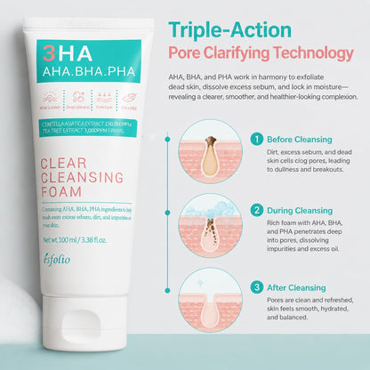 Esfolio 3HA Clear Cleansing Foam, 100ml/3.38 Fl oz