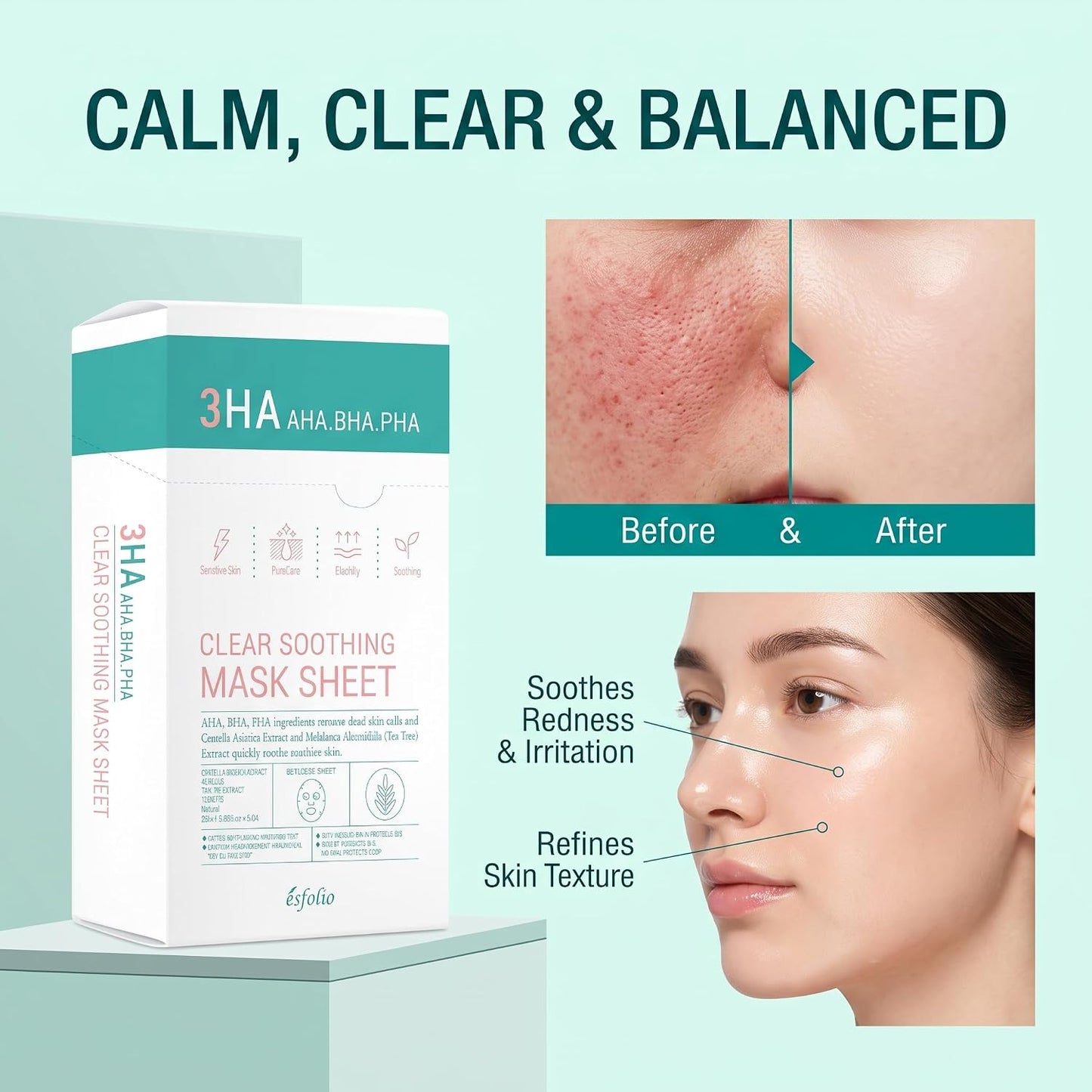 Esfolio 3HA Clear Soothing Mask Sheet (0.85fl.oz*5 sheets)