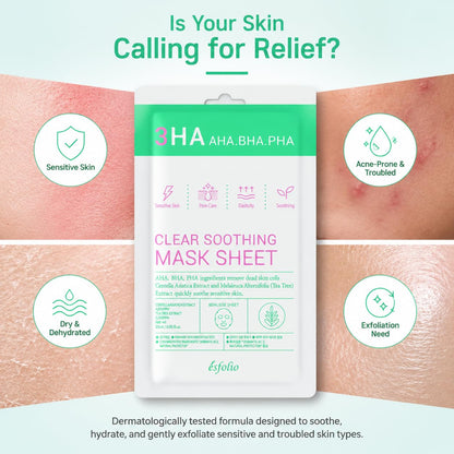 Esfolio 3HA Clear Soothing Mask Sheet (0.85fl.oz*5 sheets)