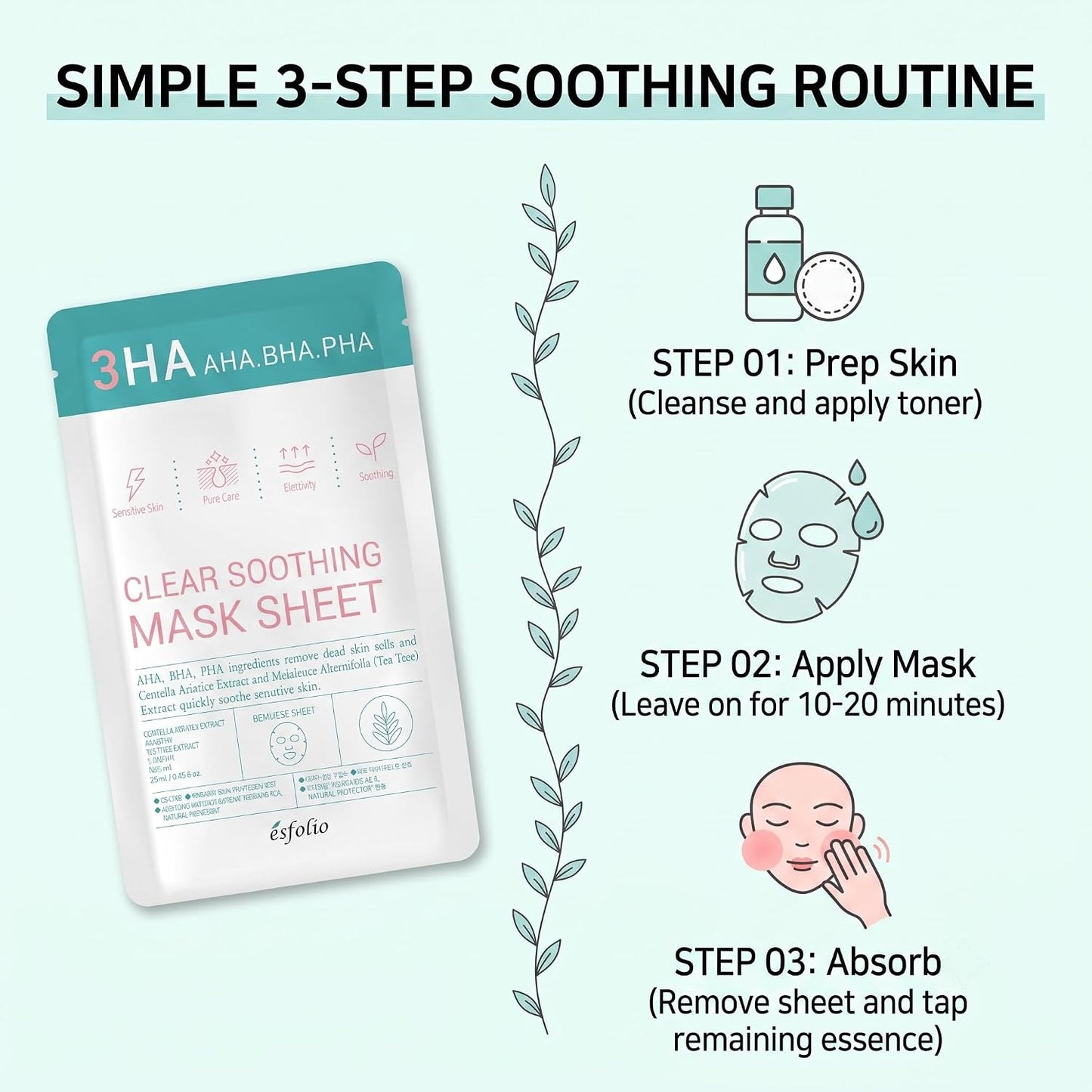 Esfolio 3HA Clear Soothing Mask Sheet (0.85fl.oz*5 sheets)