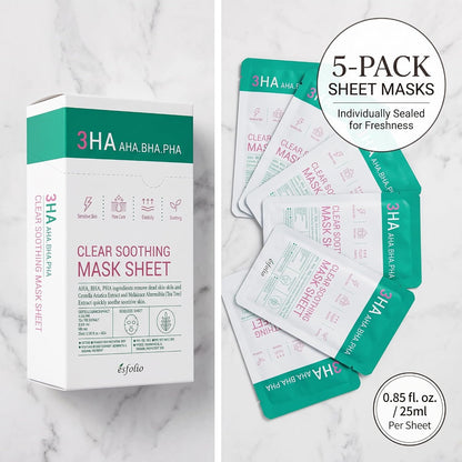 Esfolio 3HA Clear Soothing Mask Sheet (0.85fl.oz*5 sheets)
