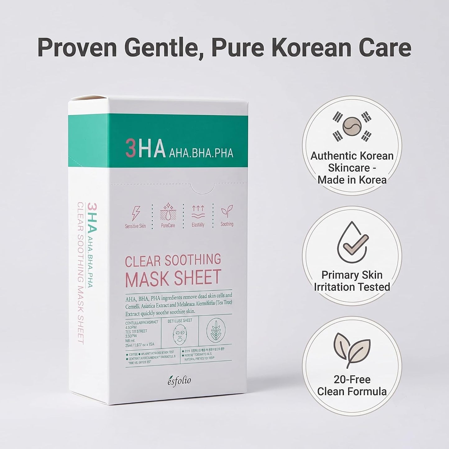 Esfolio 3HA Clear Soothing Mask Sheet (0.85fl.oz*5 sheets)