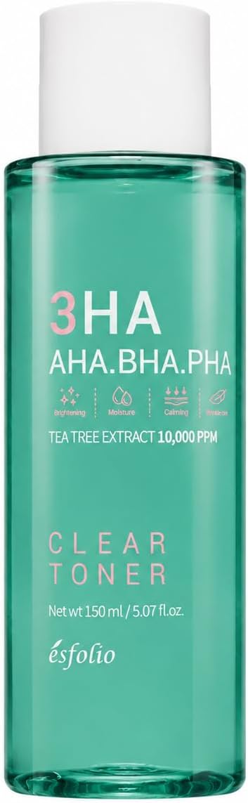 Esfolio 3HA Clear Toner 5.07 Fl Oz, Daily Face Toner with AHA, BHA, PHA Complex