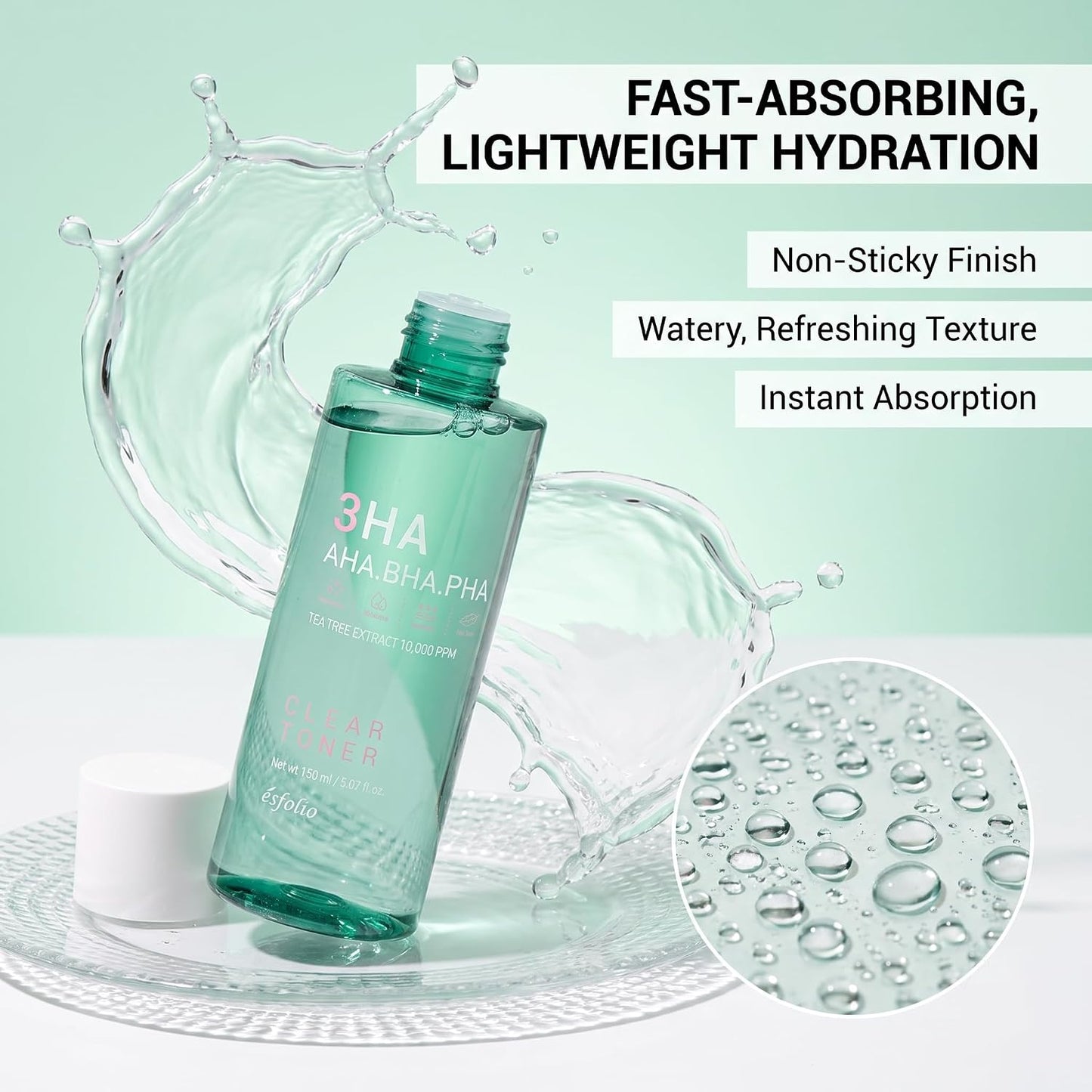 Esfolio 3HA Clear Toner 5.07 Fl Oz, Daily Face Toner with AHA, BHA, PHA Complex
