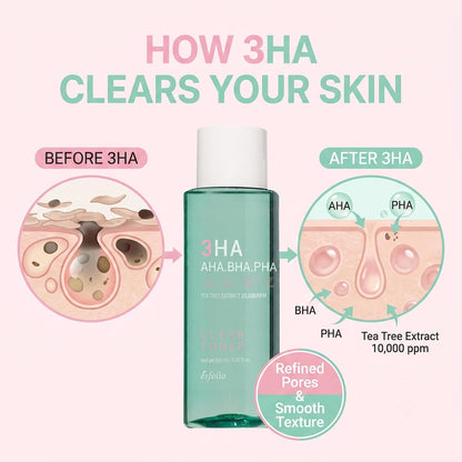 Esfolio 3HA Clear Toner 5.07 Fl Oz, Daily Face Toner with AHA, BHA, PHA Complex