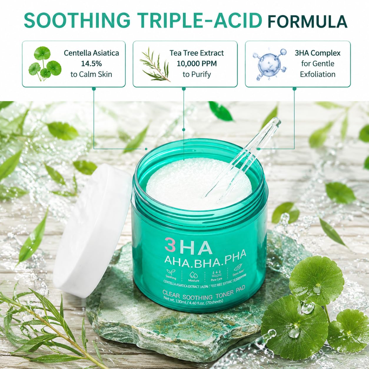 Esfolio 3HA Toner Pads, AHA BHA PHA Exfoliating Facial Pads, 70 Pads