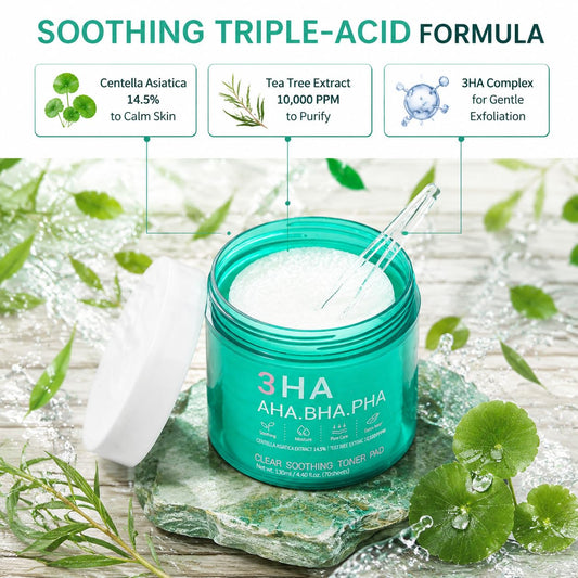 Esfolio 3HA Toner Pads, AHA BHA PHA Exfoliating Facial Pads, 70 Pads