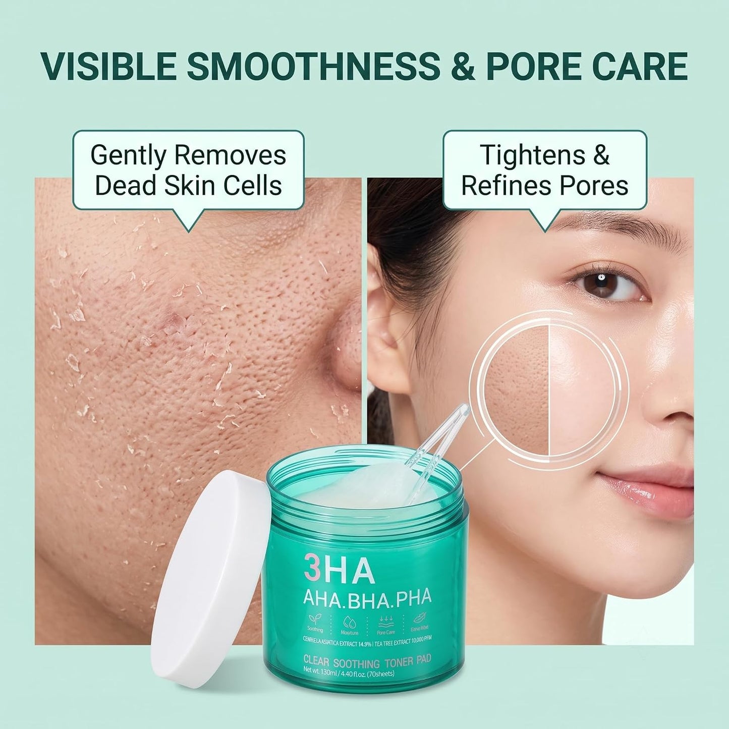Esfolio 3HA Toner Pads, AHA BHA PHA Exfoliating Facial Pads, 70 Pads