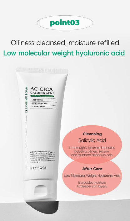 DEOPROCE AC Cica Calming Acne Cleansing Foam, 150 ml