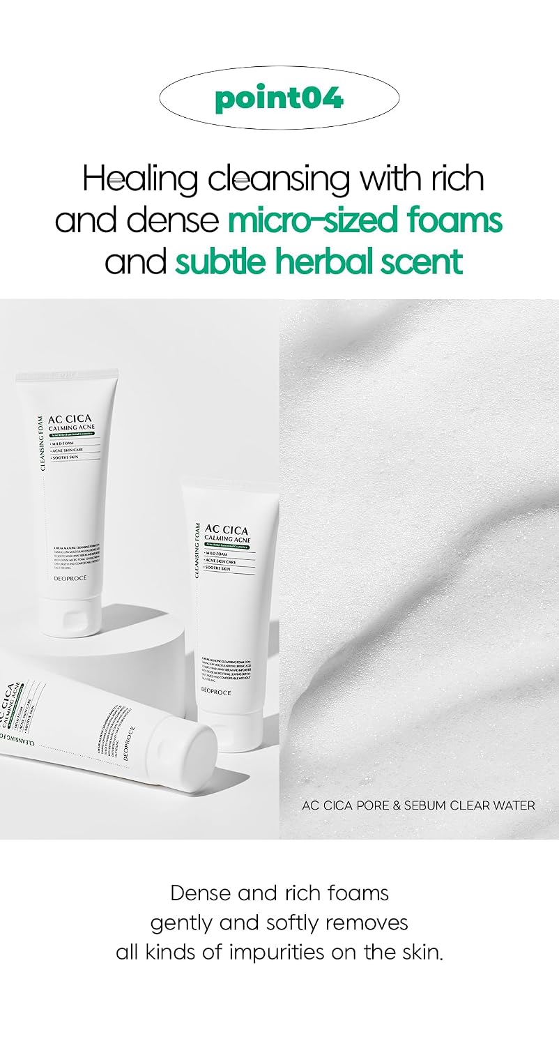DEOPROCE AC Cica Calming Acne Cleansing Foam, 150 ml
