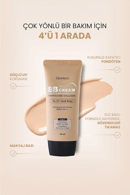 DEOPROCE Magic BB Cream SPF50+ PA+++ (60 ML) | 4-in-1 Foundation, Makeup Base, Sunscreen & Recovery Cream