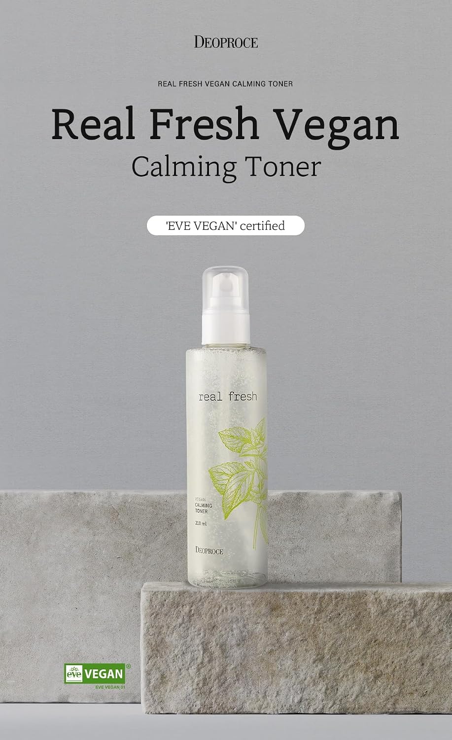 DEOPROCE Real Fresh Vegan Calming Toner, 200 ml with Rosemary, Jasmine, Chamomile, Sage, Lavender Extracts