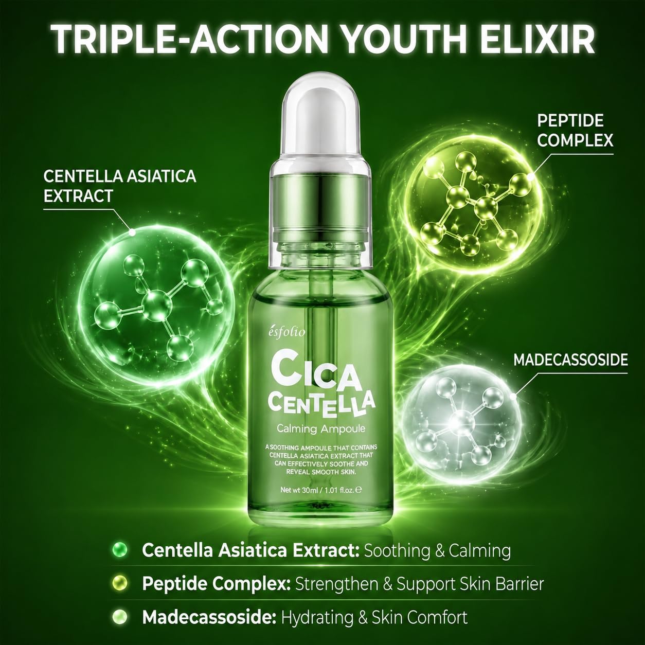 Esfolio Made in Korea Cica Centella Calming Ampoule, 1.01 fl oz / 30ml