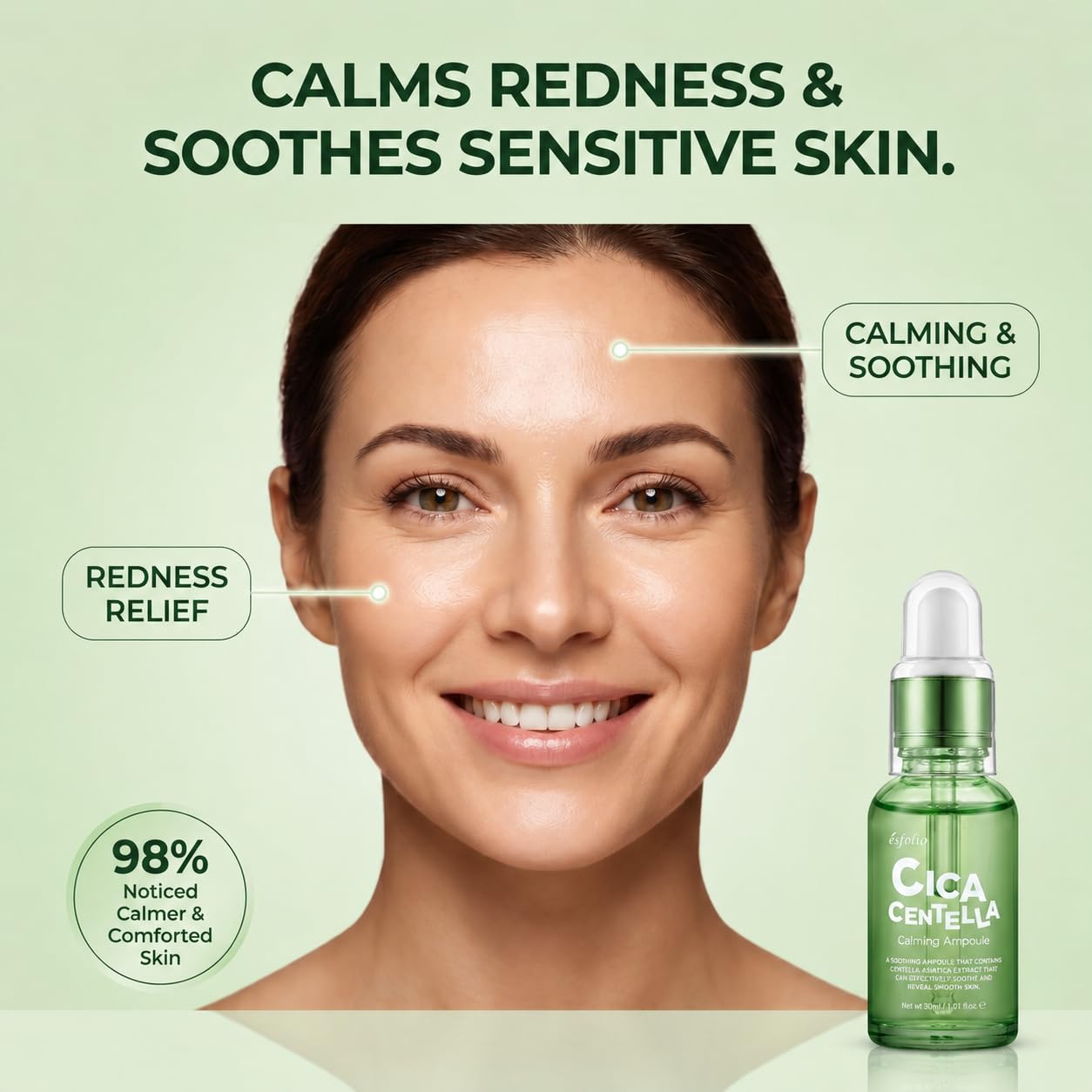 Esfolio Made in Korea Cica Centella Calming Ampoule, 1.01 fl oz / 30ml