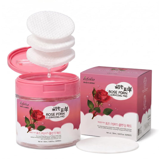 Esfolio PDRN Rose Cleansing Pad with Rice and Rose PDRN Extract, 60pads