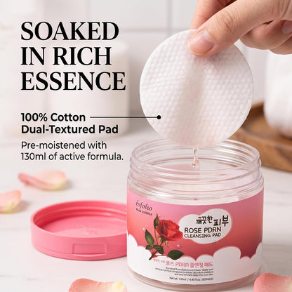 Esfolio PDRN Rose Cleansing Pad with Rice and Rose PDRN Extract, 60pads