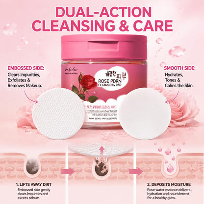 Esfolio PDRN Rose Cleansing Pad with Rice and Rose PDRN Extract, 60pads