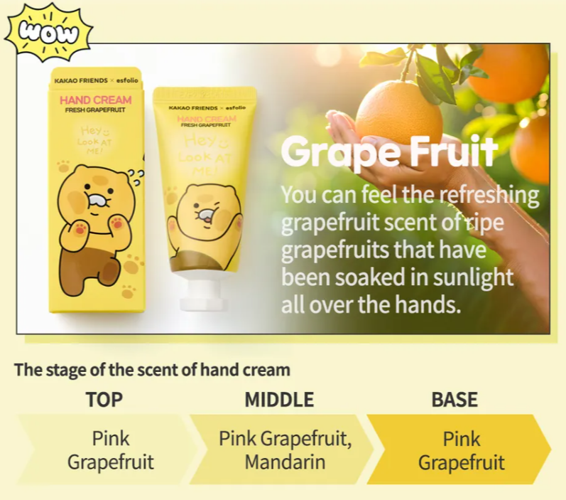 [KAKAO FRIENDS X ESFOLIO] Hand Cream - Fresh Grapefruit, 30ml