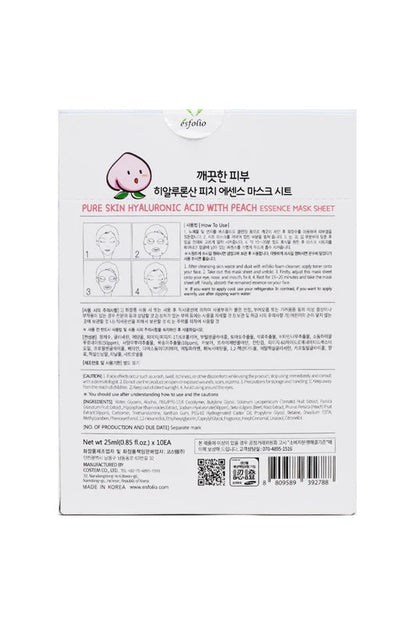 Esfolio Hyaluronic acid with PEACH Essence Mask (10 Sheets)