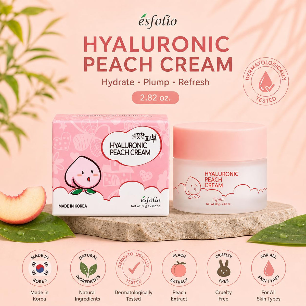 Esfolio Hyaluronic Peach Cream 2.82 Oz