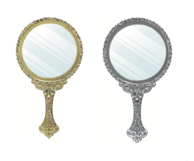 UV Round Hand Mirror (Large), Gold/Silver