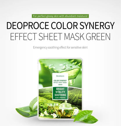 DEOPROCE Moist Soothing Smooth Mask Sheet - ALOE & GREEN TEA (Pack of 10)