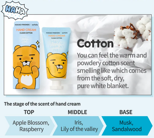 [KAKAO FRIENDS X ESFOLIO] Hand Cream - Clean Cotton, 30ml