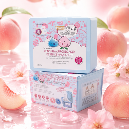 Esfolio Peach Hyaluronic Acid Essence Masks, 30Sheets